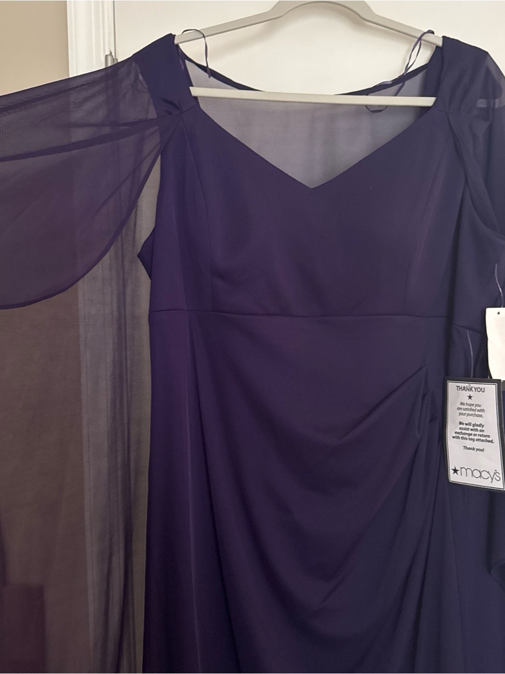 Macy's Dark Purple V-Neck sleeveless with mesh Formal Dress